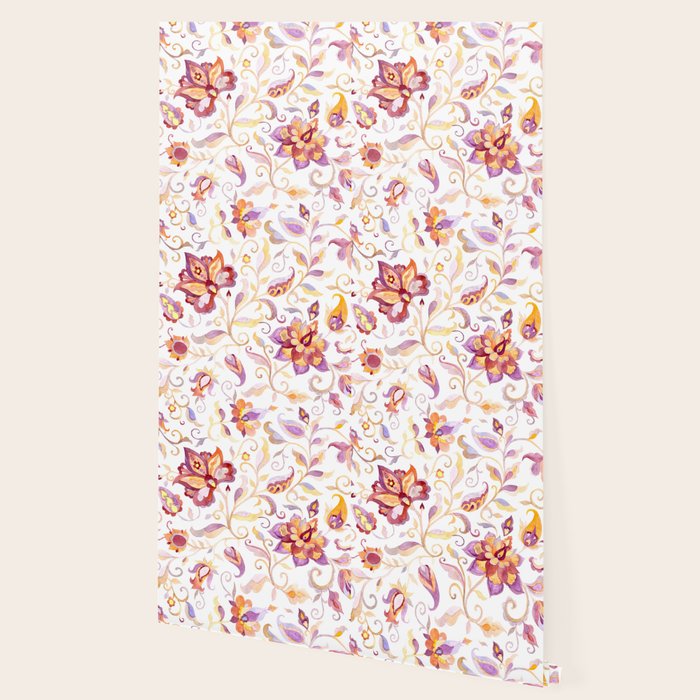 Exotic Oriental Chintz Peach Pink Floral Pattern Wallpaper Gallery Image 2