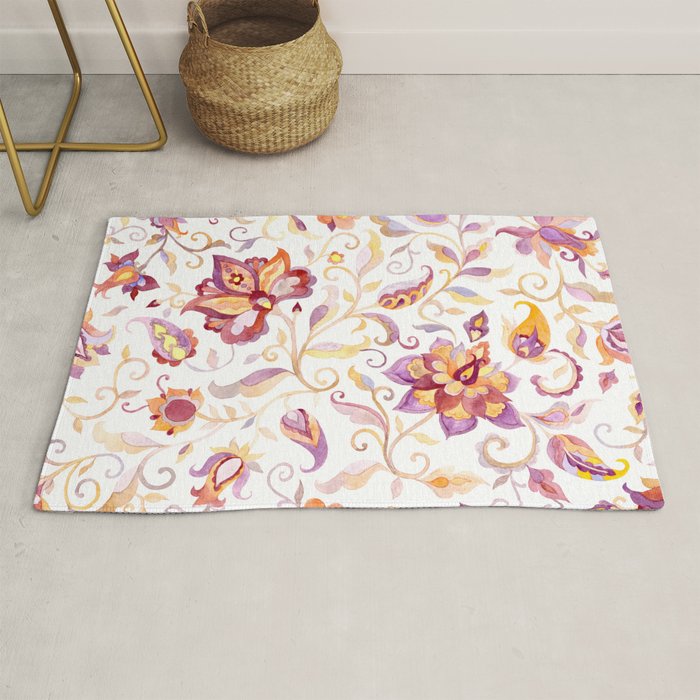 Exotic Oriental Chintz Peach Pink Floral Pattern Rug Gallery Image 1