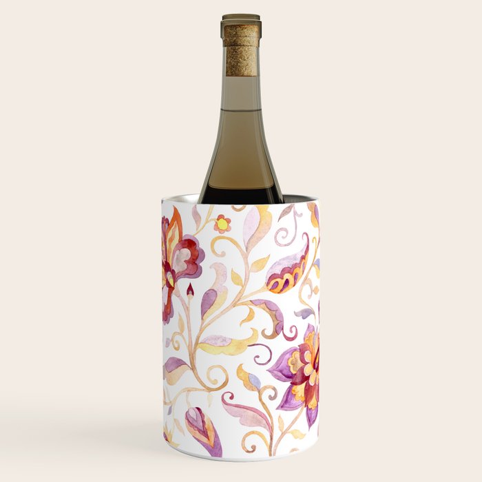 Exotic Oriental Chintz Peach Pink Floral Pattern Wine Chiller Gallery Image 1