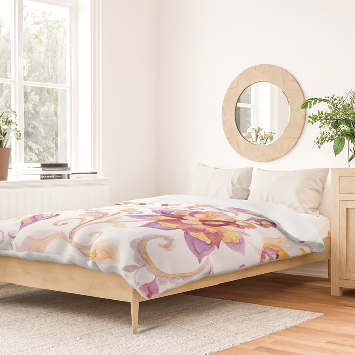 Exotic Oriental Chintz Peach Pink Floral Pattern Duvet Cover Gallery Image 2