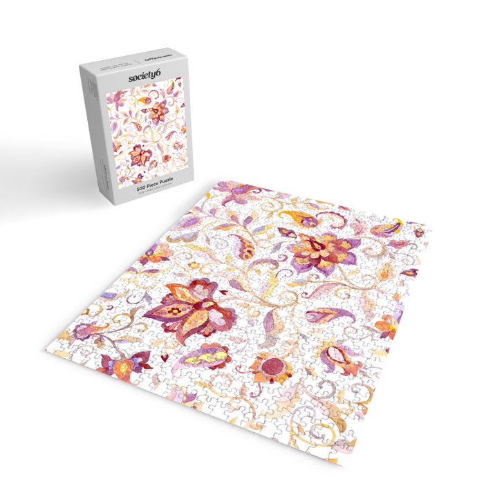 Exotic Oriental Chintz Peach Pink Floral Pattern Jigsaw Puzzle Gallery Image 2