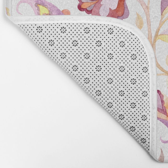 Exotic Oriental Chintz Peach Pink Floral Pattern Bath Mat Gallery Image 2