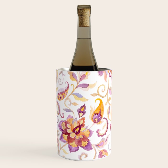 Exotic Oriental Chintz Peach Pink Floral Pattern Wine Chiller Gallery Image 3