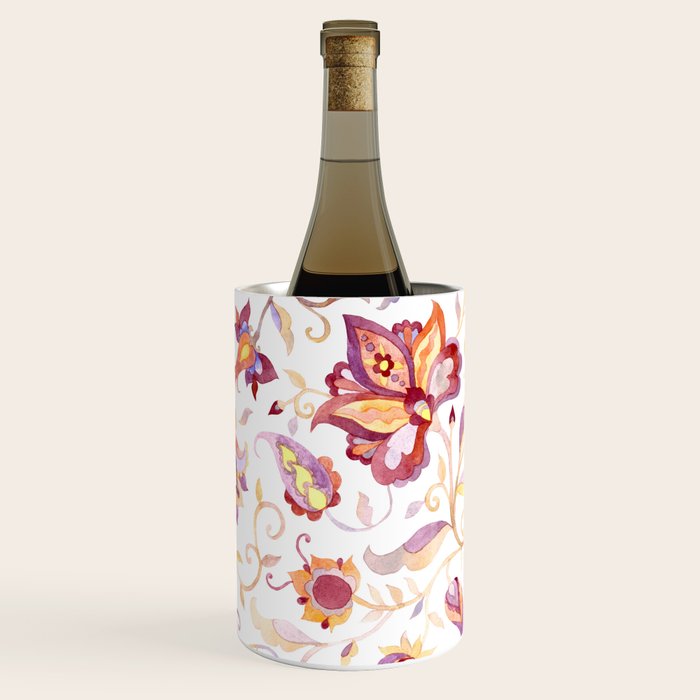 Exotic Oriental Chintz Peach Pink Floral Pattern Wine Chiller Gallery Image 2
