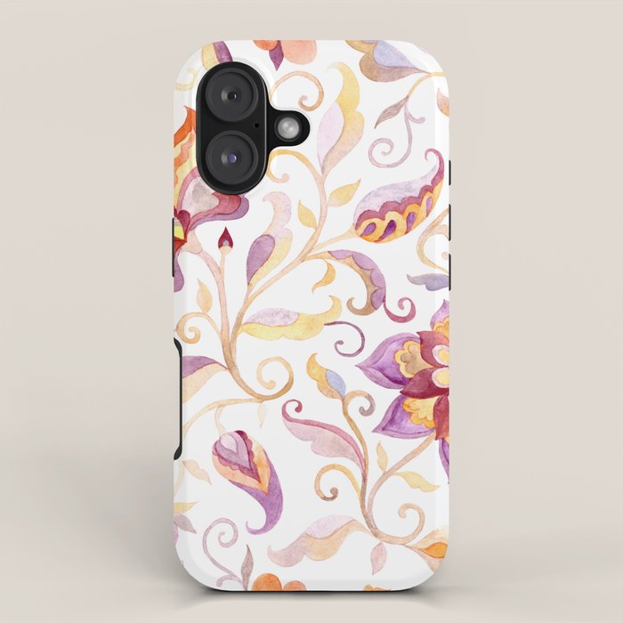 Exotic Oriental Chintz Peach Pink Floral Pattern iPhone Case Gallery Image 1