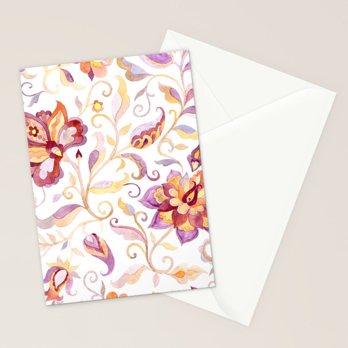 Exotic Oriental Chintz Peach Pink Floral Pattern Stationery Card Gallery Image 2