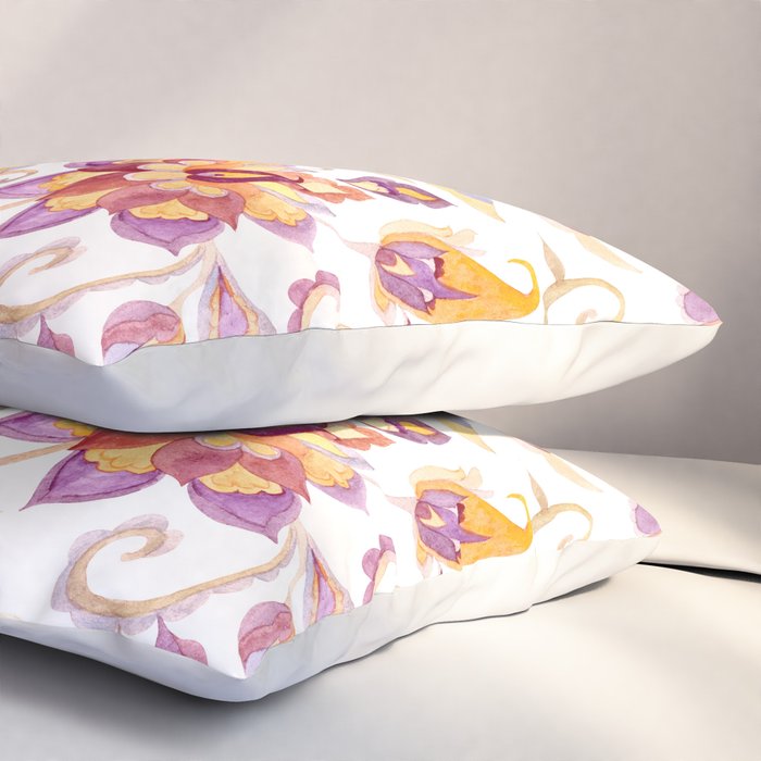 Exotic Oriental Chintz Peach Pink Floral Pattern Pillow Sham Gallery Image 3