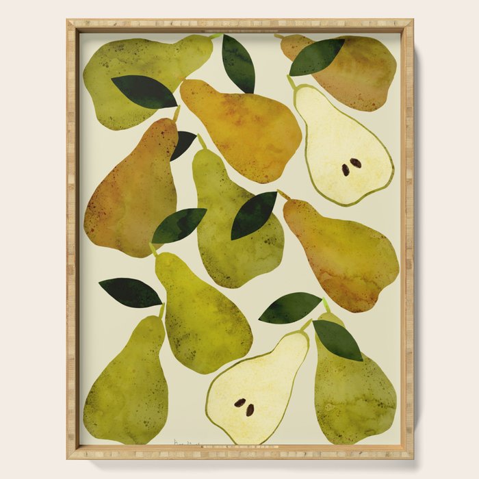 mediterranean pears watercolor Serving Tray Gallery Image 1