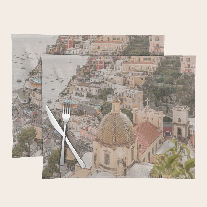 Positano Bliss Photo | Amalfi Coast Mountain Landscape In Pastel Color Art Print | Italy Travel Photography Placemat Gallery Image 1