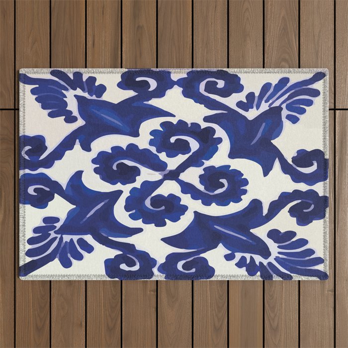 Talavera mexican tile traditional blue ceramic mosaic Outdoor Rug Gallery Image 1