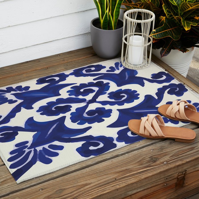Talavera mexican tile traditional blue ceramic mosaic Outdoor Rug Gallery Image 2