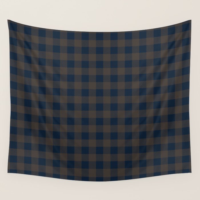 Plaid (navy blue/brown) Wall Tapestry Gallery Image 1