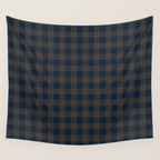 Plaid (navy blue/brown) Wall Tapestry Gallery Image 4