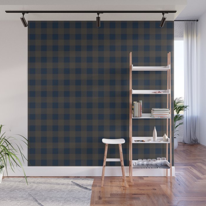Plaid (navy blue/brown) Wall Mural Gallery Image 1