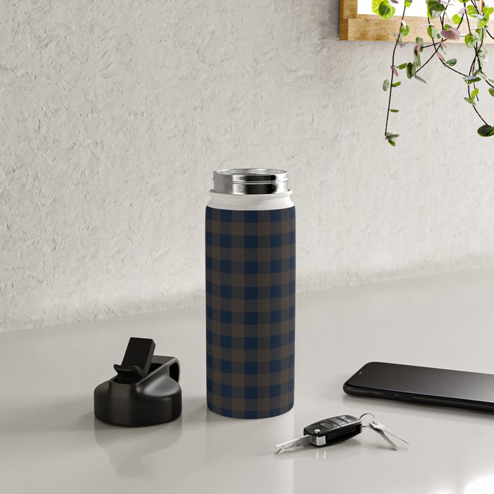 Plaid (navy blue/brown) Water Bottle Gallery Image 4