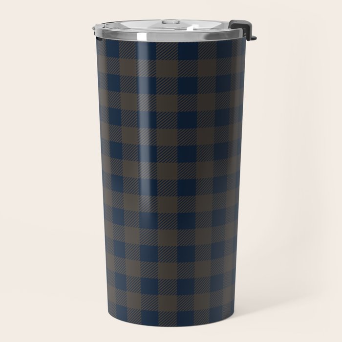 Plaid (navy blue/brown) Travel Mug Gallery Image 2