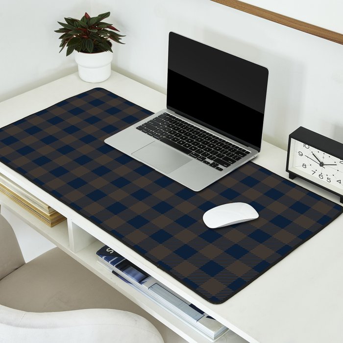Plaid (navy blue/brown) Desk Mat Gallery Image 2