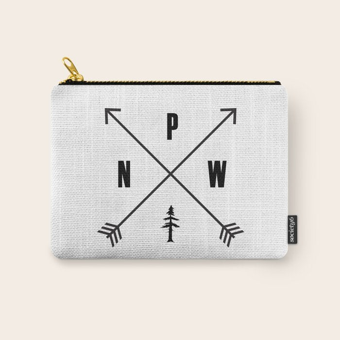 PNW Pacific Northwest Compass - Black on White Minimal Carry All Pouch Gallery Image 1