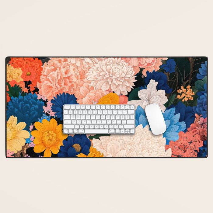 Japanese Painting Maximalist Botanical Wall Art Floral Poster Dopamine Decor Flower gift for her Desk Mat Gallery Image 1