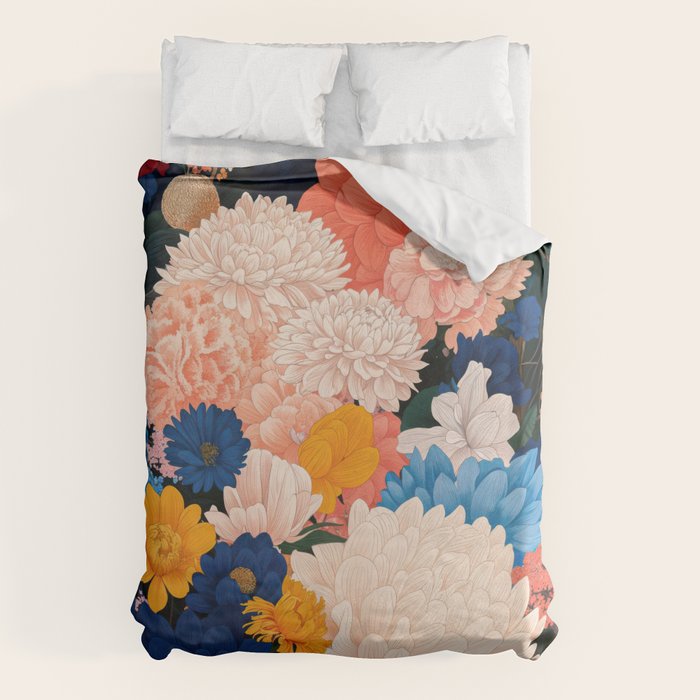 Japanese Painting Maximalist Botanical Wall Art Floral Poster Dopamine Decor Flower gift for her Duvet Cover Gallery Image 6
