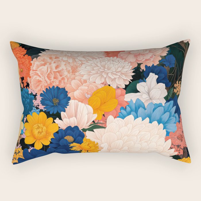 Japanese Painting Maximalist Botanical Wall Art Floral Poster Dopamine Decor Flower gift for her Rectangular Pillow Gallery Image 1