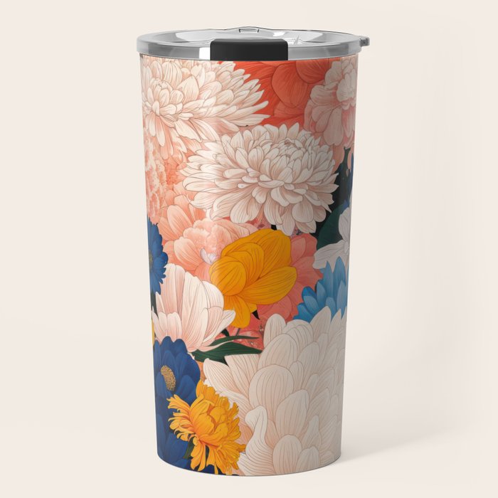 Japanese Painting Maximalist Botanical Wall Art Floral Poster Dopamine Decor Flower gift for her Travel Mug Gallery Image 1