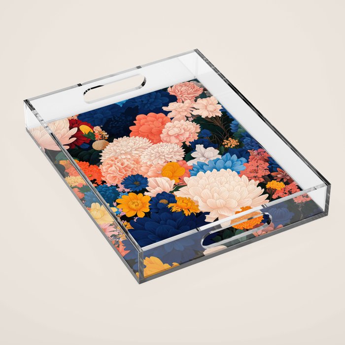 Japanese Painting Maximalist Botanical Wall Art Floral Poster Dopamine Decor Flower gift for her Acrylic Tray Gallery Image 1