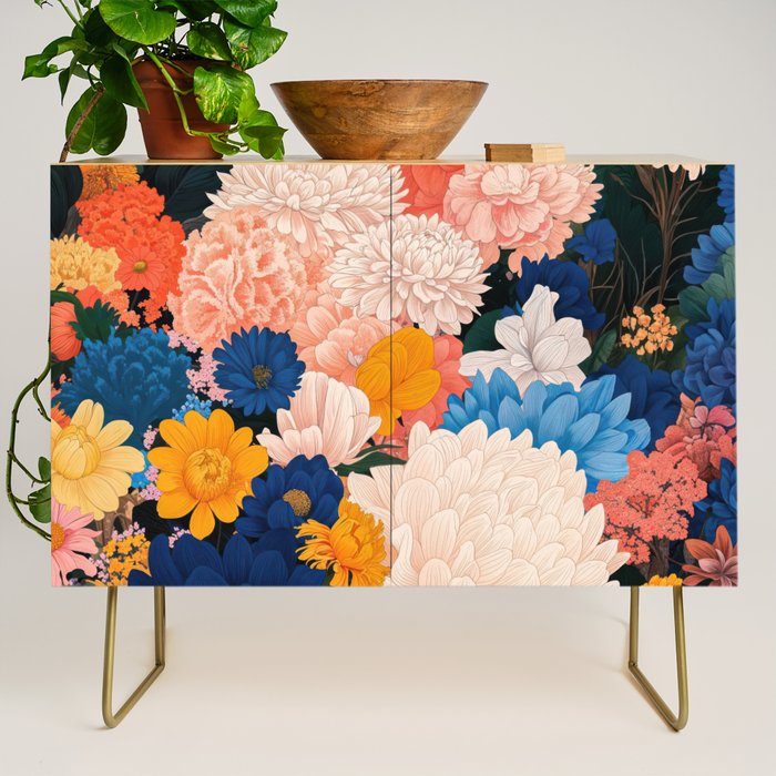 Japanese Painting Maximalist Botanical Wall Art Floral Poster Dopamine Decor Flower gift for her Credenza Gallery Image 1