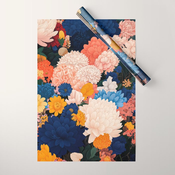 Japanese Painting Maximalist Botanical Wall Art Floral Poster Dopamine Decor Flower gift for her Wrapping Paper Gallery Image 1