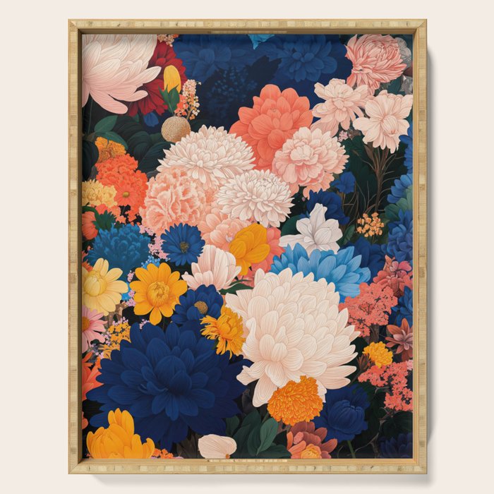 Japanese Painting Maximalist Botanical Wall Art Floral Poster Dopamine Decor Flower gift for her Serving Tray Gallery Image 1