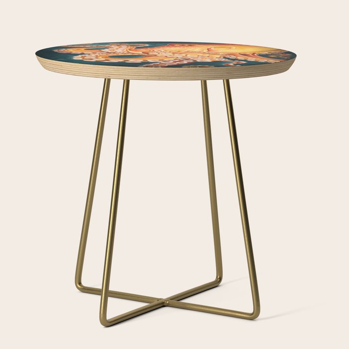 Orange Yellow Octopus in Dark Teal Ocean Watercolor Side Table Gallery Image 1