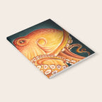 Orange Yellow Octopus in Dark Teal Ocean Watercolor Notebook Gallery Image 2