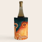 Orange Yellow Octopus in Dark Teal Ocean Watercolor Wine Chiller Gallery Image 1