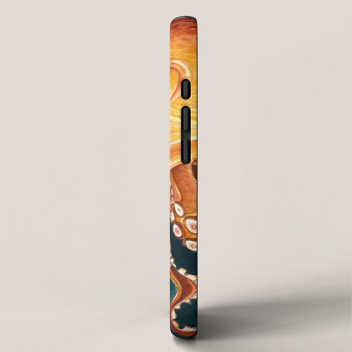 Orange Yellow Octopus in Dark Teal Ocean Watercolor iPhone Case Gallery Image 2