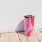Retro Groove Abstract Pattern in Preppy Pink and Red Travel Mug Gallery Image 4