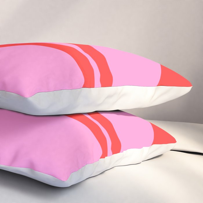 Retro Groove Abstract Pattern in Preppy Pink and Red Pillow Sham Gallery Image 3