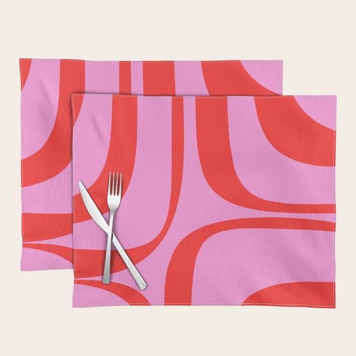 Retro Groove Abstract Pattern in Preppy Pink and Red Placemat Gallery Image 1