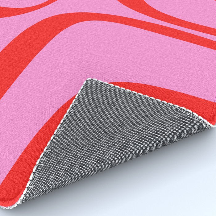 Retro Groove Abstract Pattern in Preppy Pink and Red Rug Gallery Image 4
