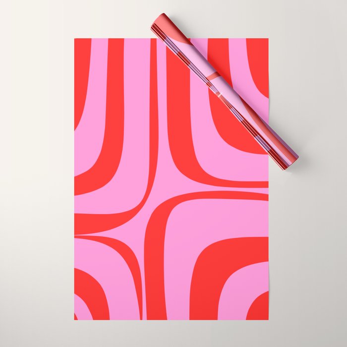 Retro Groove Abstract Pattern in Preppy Pink and Red Wrapping Paper Gallery Image 1