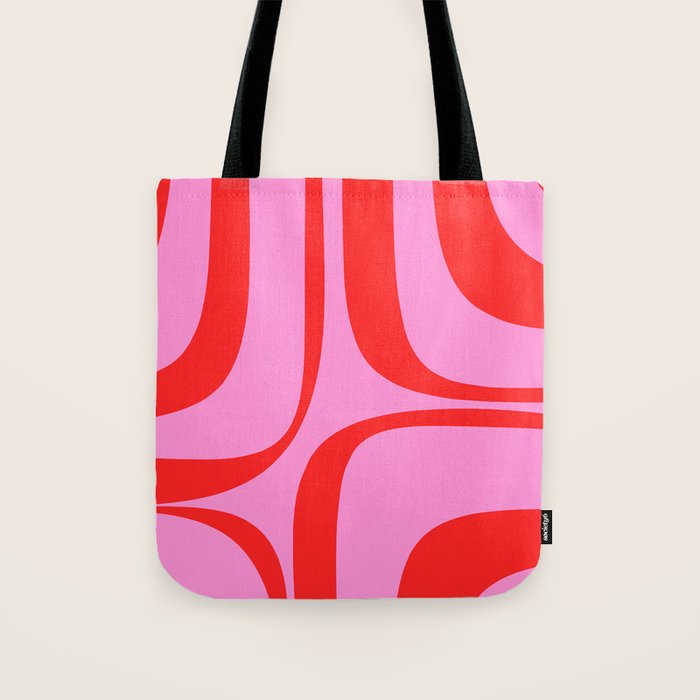 Retro Groove Abstract Pattern in Preppy Pink and Red Tote Bag Gallery Image 1