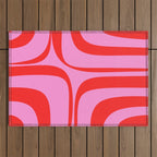 Retro Groove Abstract Pattern in Preppy Pink and Red Outdoor Rug Gallery Image 1