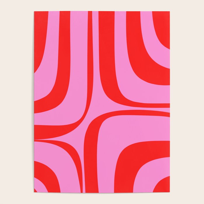 Retro Groove Abstract Pattern in Preppy Pink and Red Poster Gallery Image 1