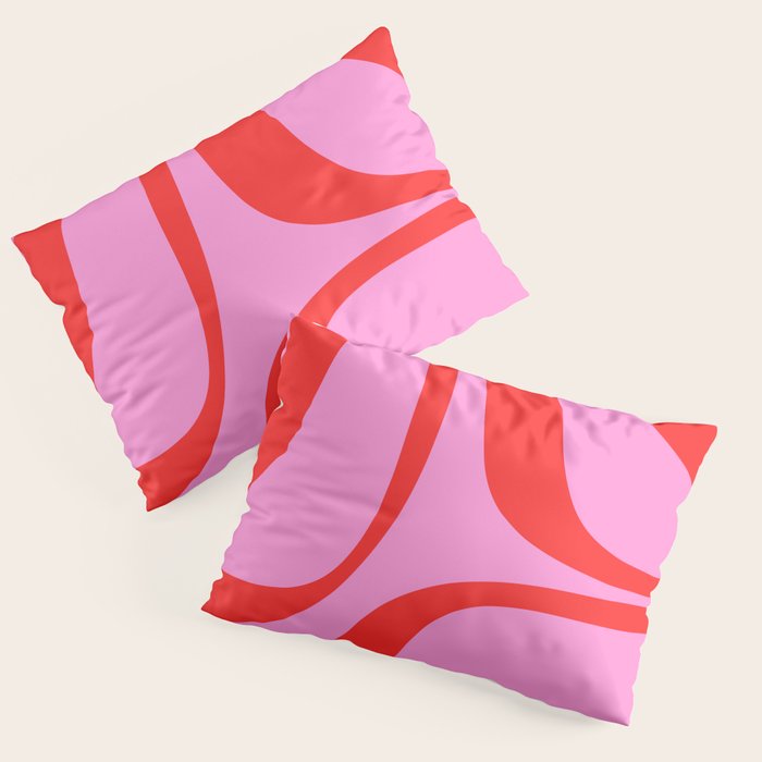 Retro Groove Abstract Pattern in Preppy Pink and Red Pillow Sham Gallery Image 1