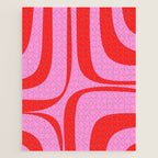 Retro Groove Abstract Pattern in Preppy Pink and Red Jigsaw Puzzle Gallery Image 1
