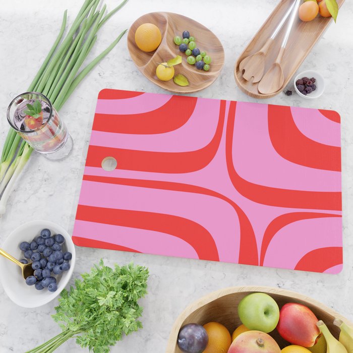 Retro Groove Abstract Pattern in Preppy Pink and Red Cutting Board Gallery Image 2