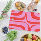 Retro Groove Abstract Pattern in Preppy Pink and Red Cutting Board Gallery Image 2