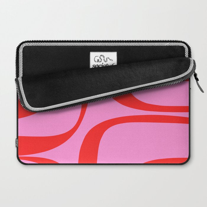 Retro Groove Abstract Pattern in Preppy Pink and Red Laptop Sleeve Gallery Image 2