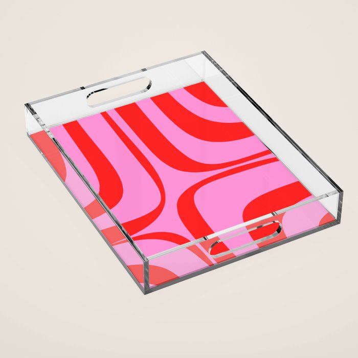 Retro Groove Abstract Pattern in Preppy Pink and Red Acrylic Tray Gallery Image 1
