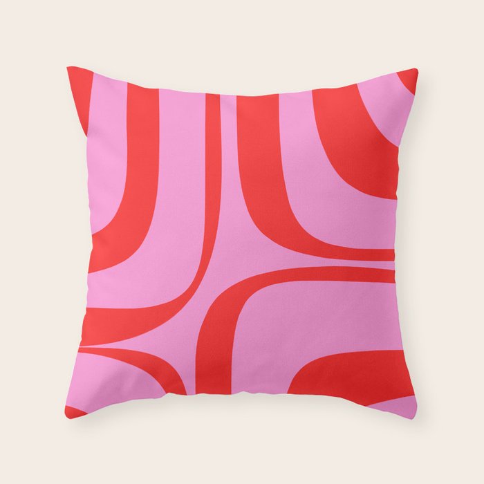 Retro Groove Abstract Pattern in Preppy Pink and Red Throw Pillow Gallery Image 6
