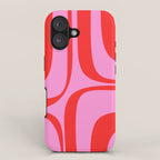 Retro Groove Abstract Pattern in Preppy Pink and Red iPhone Case Gallery Image 1
